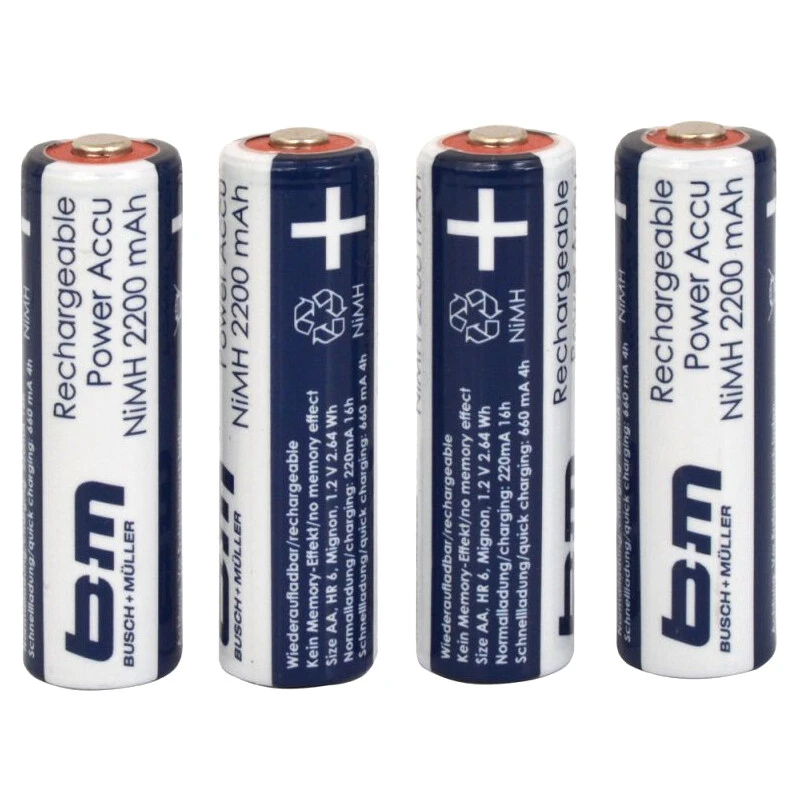 Busch + Müller Batterie, IXON IQ AKKU, Ni-MH 2100 MAh 1.2 V AA Akku Batterien, 4er Set, 492A 1 Busch + Müller Batterie, IXON IQ AKKU, Ni-MH 2100 MAh 1.2 V AA Akku Batterien, 4er Set, 492A